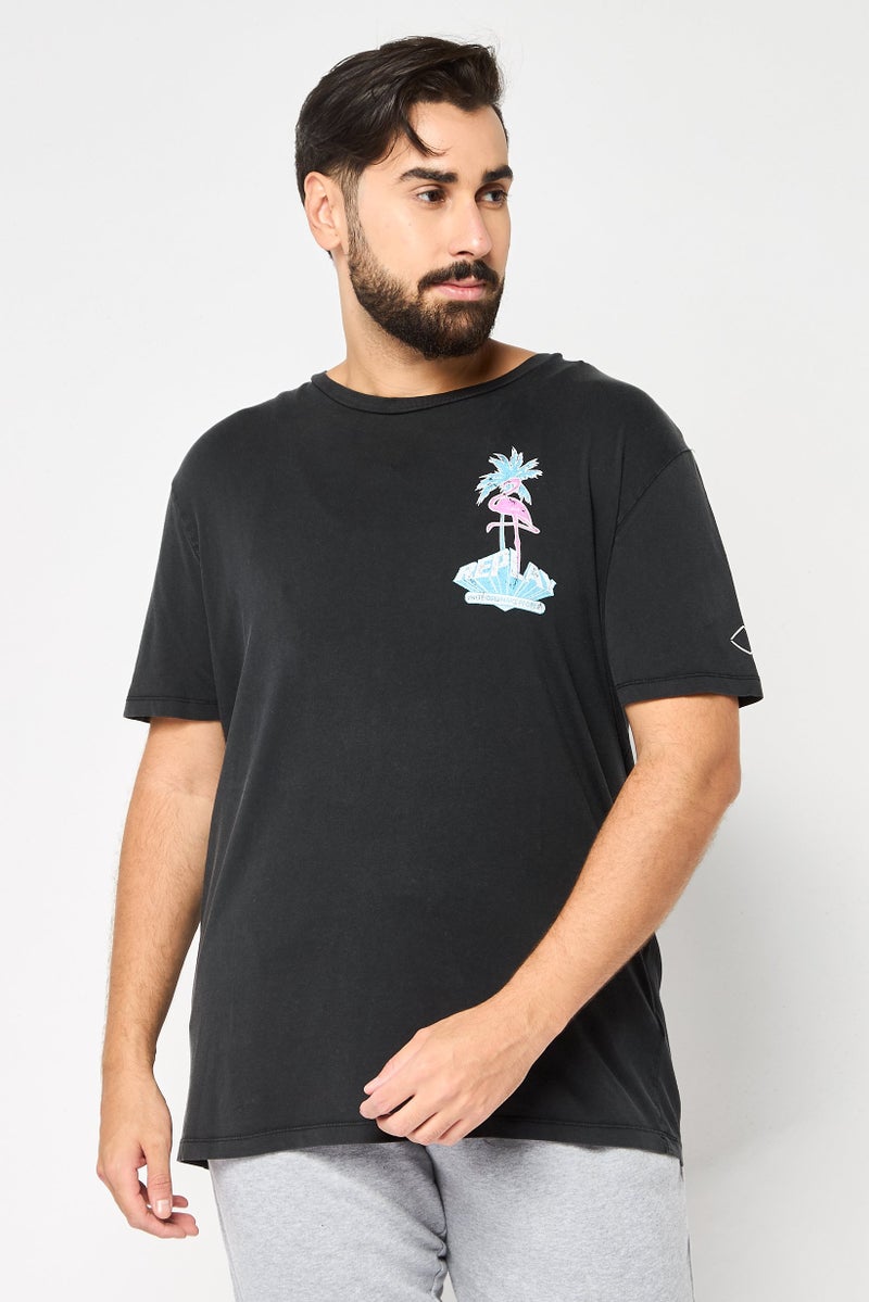 Replay Men Crew Neck Short Sleeve Graphic Print T-Shirt, Vintage Black - Image 1