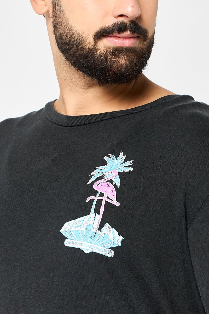 Replay Men Crew Neck Short Sleeve Graphic Print T-Shirt, Vintage Black - Image 3