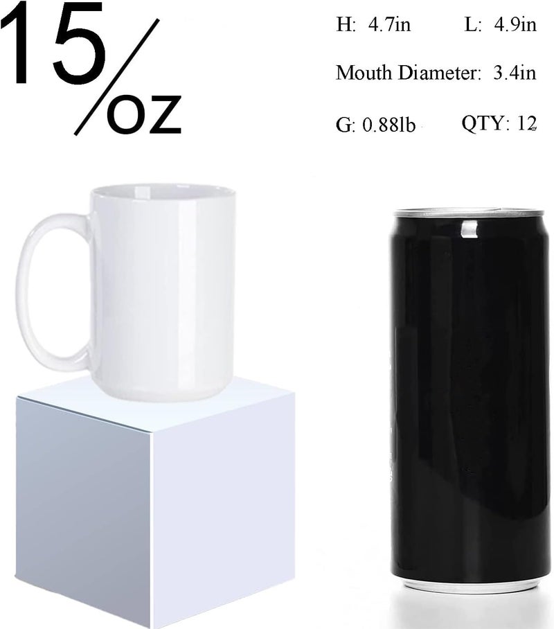 ABBSH Sublimation Cups with Box for Coffee, Soup, Tea, Milk, Latte, Hot Cocoa Set of 12... (15 Ounce, White) - Image 2