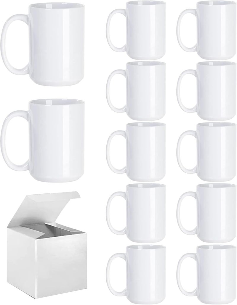 ABBSH Sublimation Cups with Box for Coffee, Soup, Tea, Milk, Latte, Hot Cocoa Set of 12... (15 Ounce, White) - Image 1