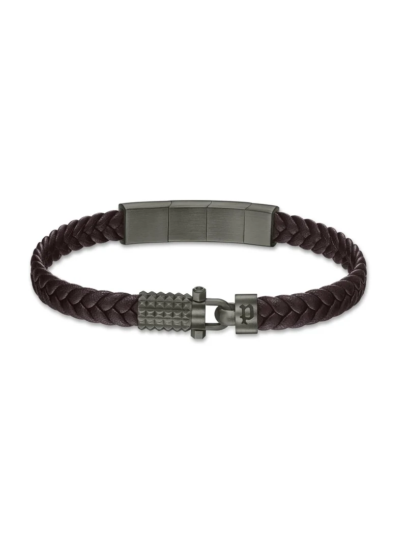 بوليس Wrath Gents Dark Brown Braided Leather Bracelet