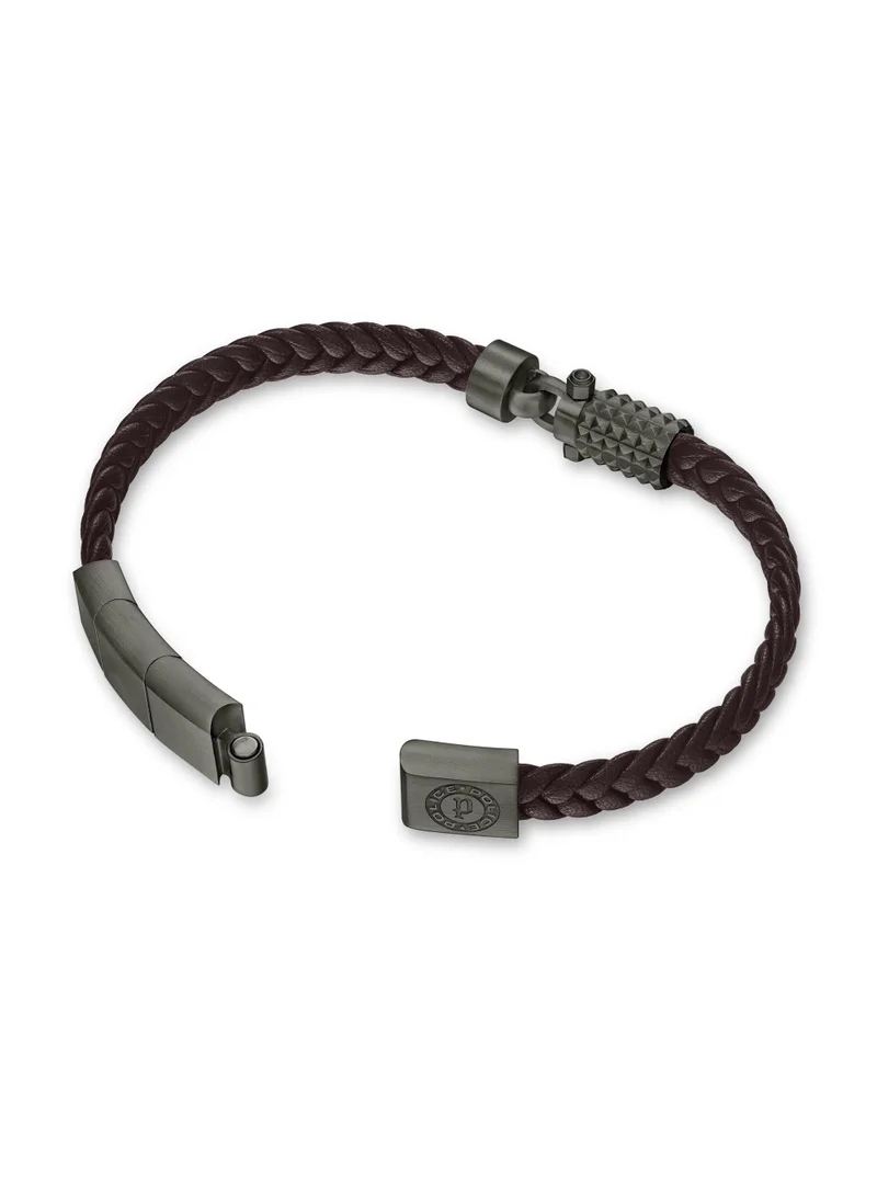 POLICE Wrath Gents Dark Brown Braided Leather Bracelet