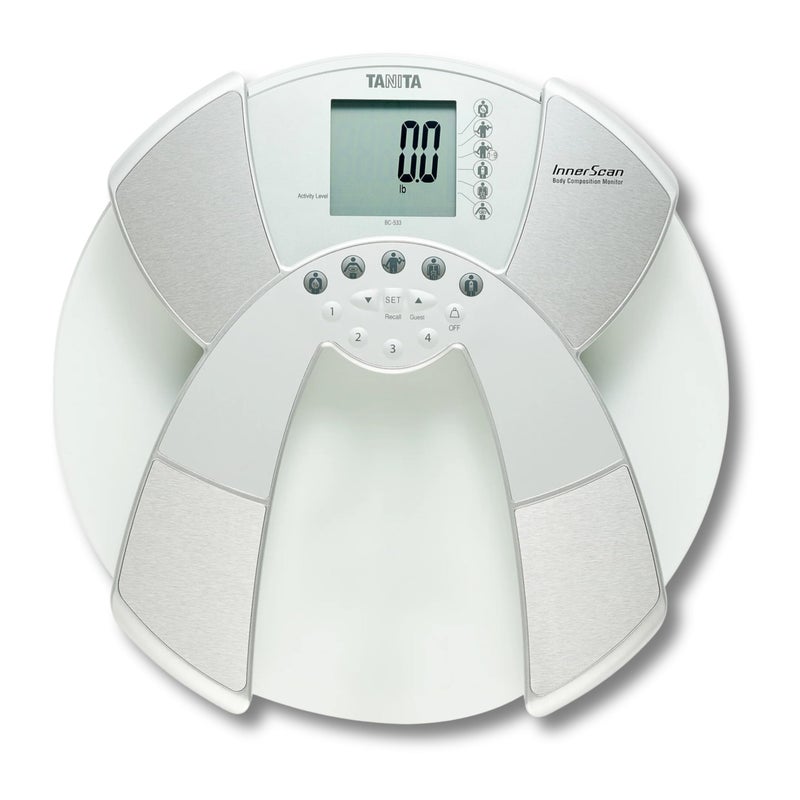 TANITA Tanita BC533 Digital Bathroom Scale Japan Technology Clear Glass Smart Innerscan Body Composition Monitor Measures Weight Body Fat Muscle Mass BMI Bone Mass Visceral Fat FSAHSA Eligible