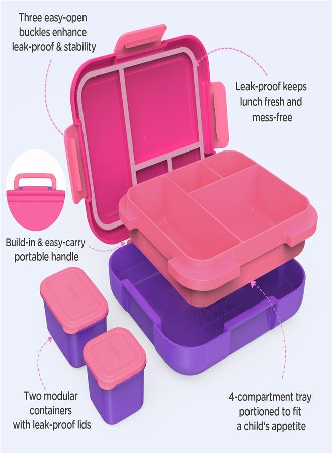 كابرسي علبة غداء كابيرتشي بينتو للأطفال - علبة غداء كبيرة بسعة 4.8 أكواب مع حاويتين منفصلتين - 4 أقسام، مانعة للتسرب، مزودة بمقبض محمول، آمنة للاستخدام في الميكروويف وغسالة الصحون (فوشيا/بنفسجي) - Image 4