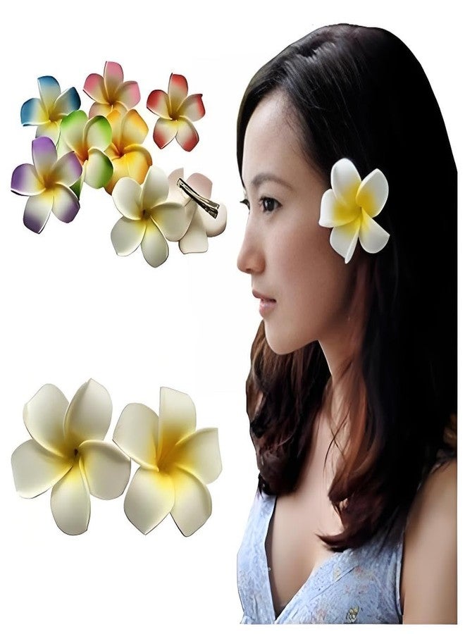 Kryoflare 2Pcs Hawaiian Plumeria Foam Flower Hair Clips, 7cm White and Pink Beach Party Hair Accessories，Headpieces for Wedding Party Accessories(White and Pink) - Image 4