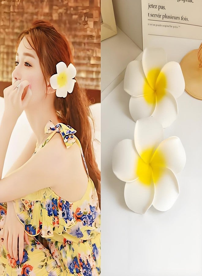Kryoflare 2Pcs Hawaiian Plumeria Foam Flower Hair Clips, 7cm White and Pink Beach Party Hair Accessories，Headpieces for Wedding Party Accessories(White and Pink) - Image 2