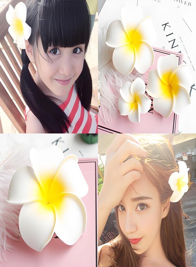 Kryoflare 2Pcs Hawaiian Plumeria Foam Flower Hair Clips, 7cm White and Pink Beach Party Hair Accessories，Headpieces for Wedding Party Accessories(White and Pink) - Image 3