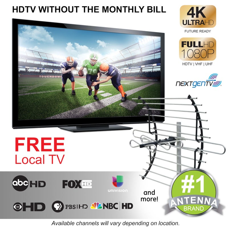 GE هوائي تلفزيون رقمي GE مثبت في العلية، نطاق طويل، تصميم مدمج خارج الرؤية، يدعم 4K 1080P HD تلفزيون ذكي VHF UHF، يشمل التركيب للعلية أو في الهواء الطلق، مقاوم للعوامل الجوية، 33692 - Image 2