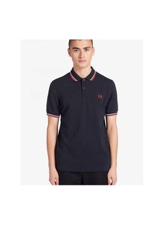 FRED PERRY Cotton summer casual short-sleeved men's polo shirt/ Navy blue red and white border  - Image 3