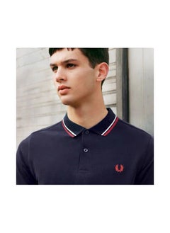 FRED PERRY Cotton summer casual short-sleeved men's polo shirt/ Navy blue red and white border  - Image 2