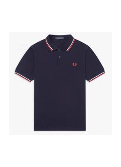 FRED PERRY Cotton summer casual short-sleeved men's polo shirt/ Navy blue red and white border  - Image 1
