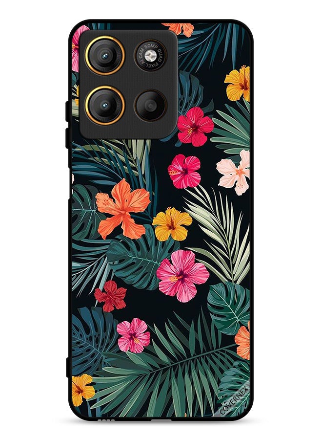 Covernex Motorola Moto G15 Protective Case Cover Multi Color Flowers And Dark Green Feathers