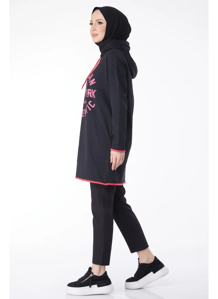 Tofisa 13130-BLACK Front Printed Sweatshirt