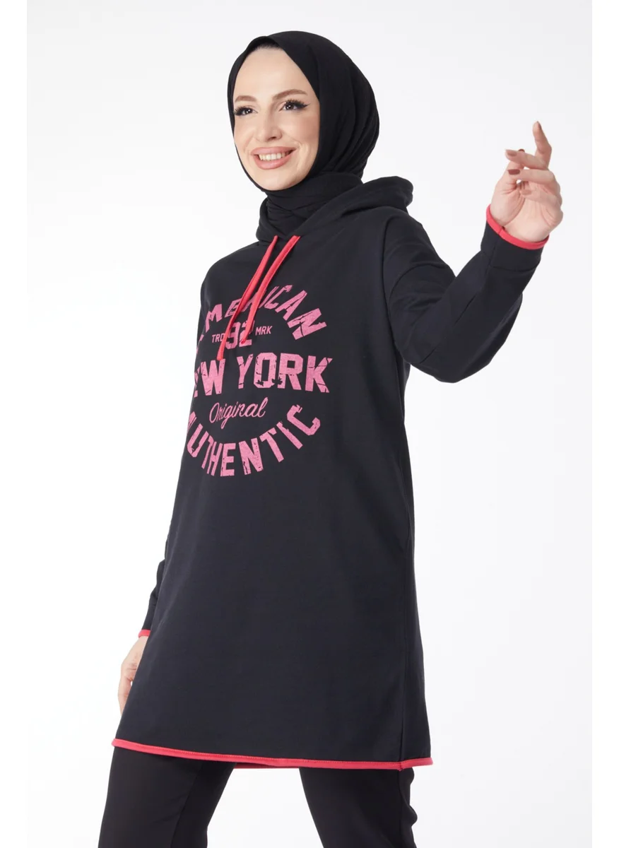 Tofisa 13130-BLACK Front Printed Sweatshirt