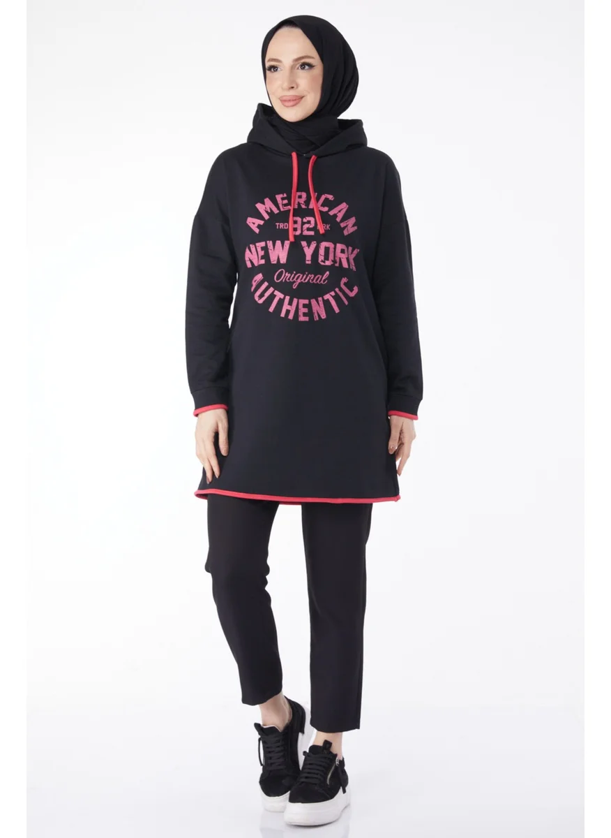 Tofisa 13130-BLACK Front Printed Sweatshirt
