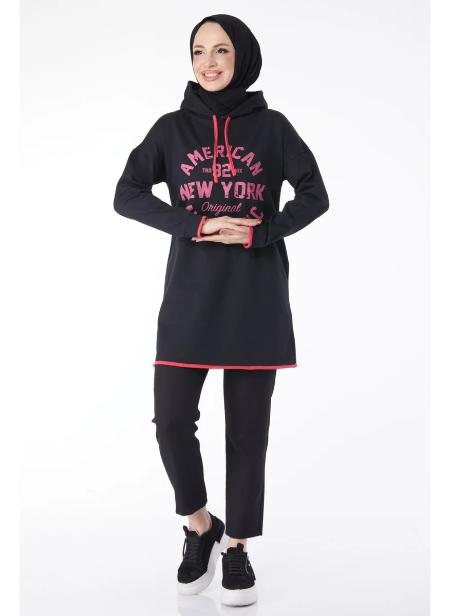 Tofisa 13130-BLACK Front Printed Sweatshirt