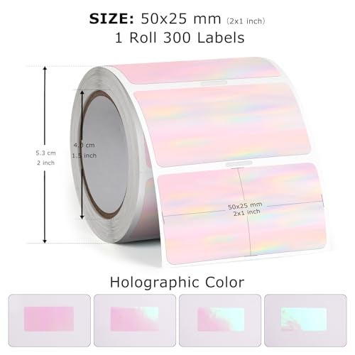 FINDAT 2X1 Inch Thermal Labels Holographic Rectangle Vinyl Stickers Self-Adhesive Waterproof Square Direct Thermal Printer Label for Gift DIY Logo Design 300 PCS - Image 2
