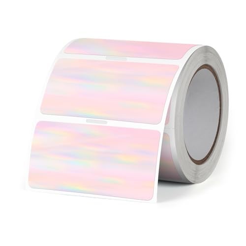 FINDAT 2X1 Inch Thermal Labels Holographic Rectangle Vinyl Stickers Self-Adhesive Waterproof Square Direct Thermal Printer Label for Gift DIY Logo Design 300 PCS - Image 1