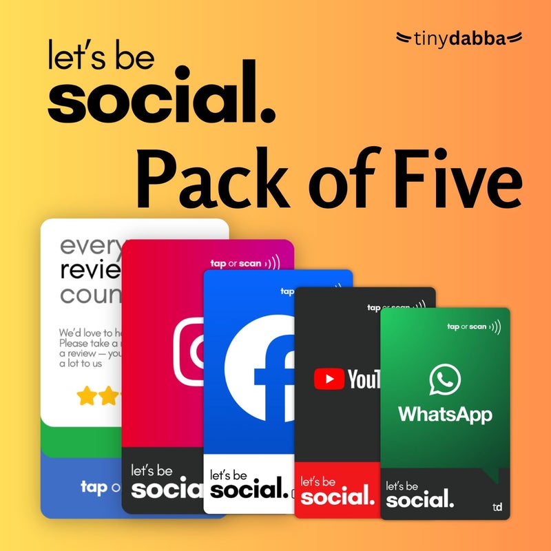 Tinydabba Review NFC Card, Pack of 5 cards, Facebook, Whatsapp, Instagram, Youtube | Easy To Use Dashboard | lifetime Free | Best for Gifting - Image 2