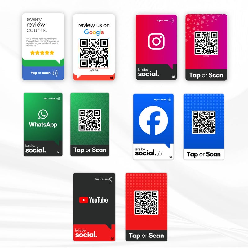 Tinydabba Review NFC Card, Pack of 5 cards, Facebook, Whatsapp, Instagram, Youtube | Easy To Use Dashboard | lifetime Free | Best for Gifting - Image 1
