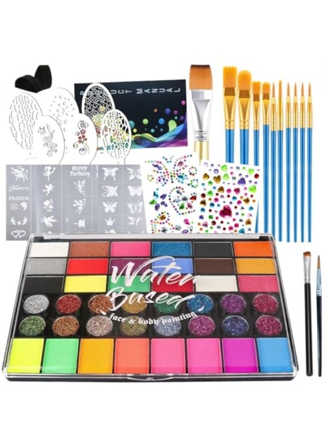 42 Color Face Painting Kit for Party-Non Toxic Water Activated Face Paint Palette With Stencils With Stencils u0026 Brushes-Professional Body Makeup Kit for Parties, Birthdays - Image 1