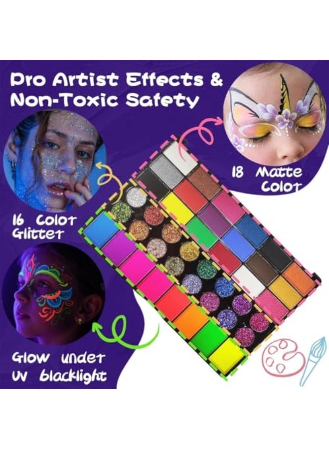 42 Color Face Painting Kit for Party-Non Toxic Water Activated Face Paint Palette With Stencils With Stencils u0026 Brushes-Professional Body Makeup Kit for Parties, Birthdays - Image 4