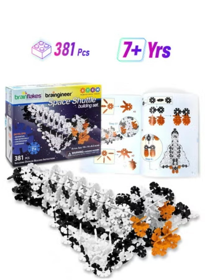 Brain Flakes VIAHART Brain Flakes Space Shuttle Building Set with Detailed Step by Step Instructions Booklet - 381 Pieces - Wheels and Axles Included - Construct a 19 Inch Large Space Ship - Ages 7+ Years Old - Image 1