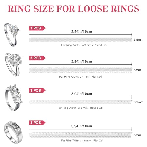 wegoup Ring Sizer for Loose Rings, 12 Pack 4 Sizes, Invisible Clear Silicone, Non-Slip Adjustable Ring Sizers, Ring Resizer and Tightener Guards, for Women and Men, Make Rings Smaller Without Resizing - Image 2