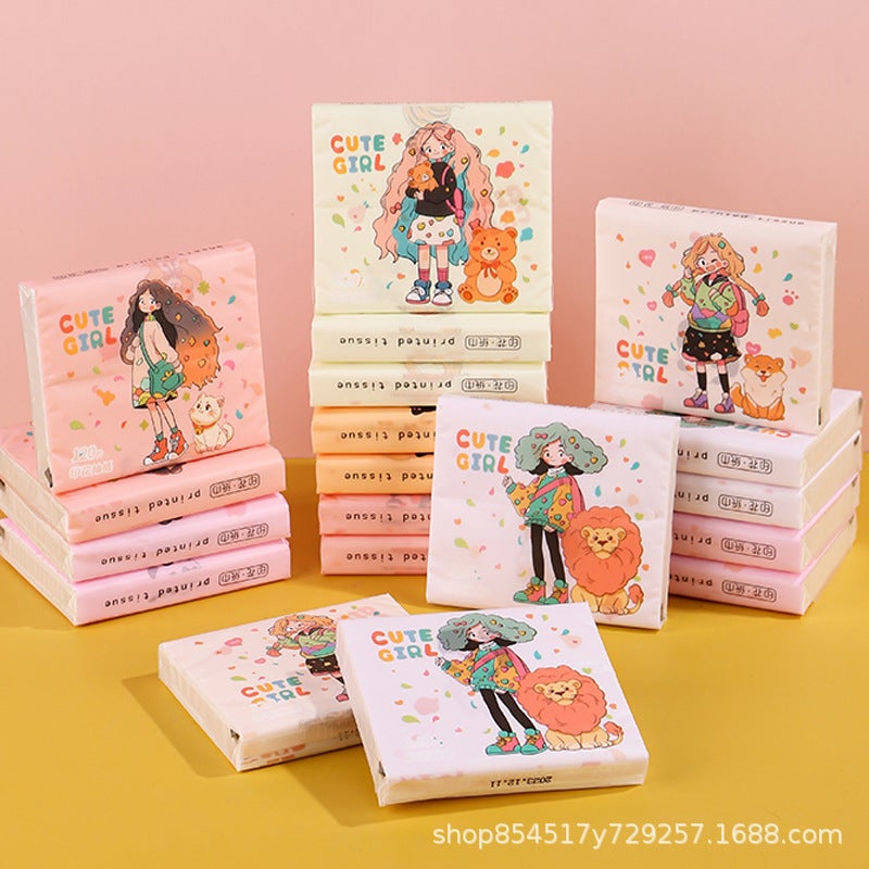 30 Pack Portable Printed Paper Towels Raw Wood Pulp Wet Water Drawable Paper Students Children Flexible Cartoon Artistic Facial Tissue - Image 1