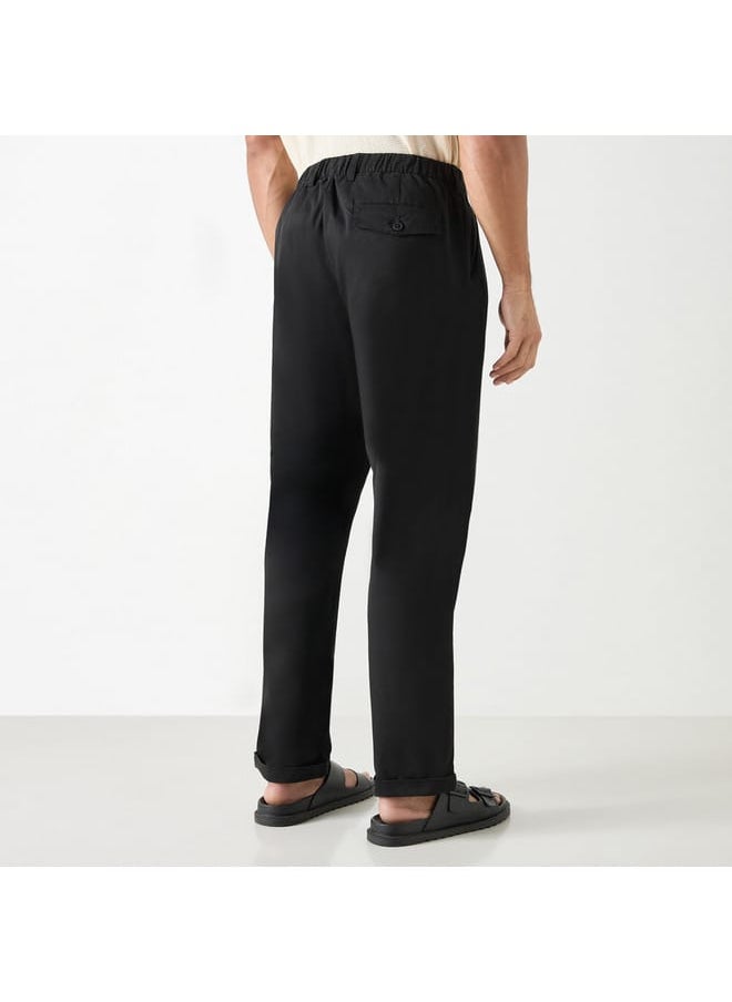 Iconic Iconic Solid Regular Fit Trousers with Pockets  - Image 3