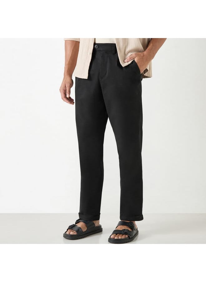 Iconic Iconic Solid Regular Fit Trousers with Pockets  - Image 1