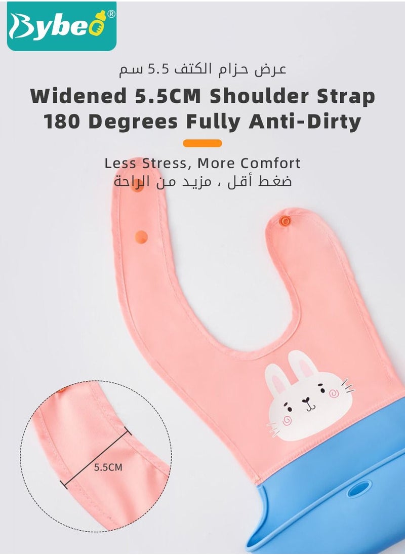 Bybeo - 2 PCS Baby Silicone Bibs With Storage Boxs and 2 Spoons, Infant Feeding Bib with Pocket for Boys Girls, Waterproof Adjustable - Image 1