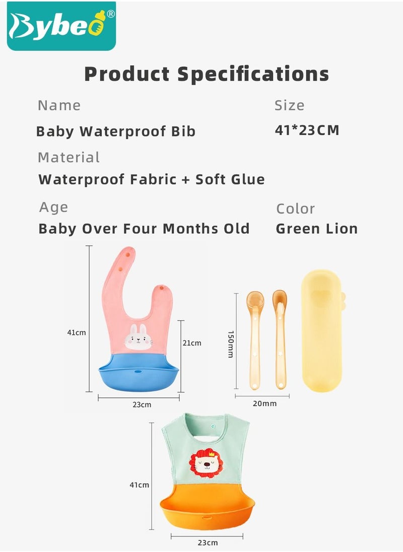 Bybeo - 2 PCS Baby Silicone Bibs With Storage Boxs and 2 Spoons, Infant Feeding Bib with Pocket for Boys Girls, Waterproof Adjustable - Image 1
