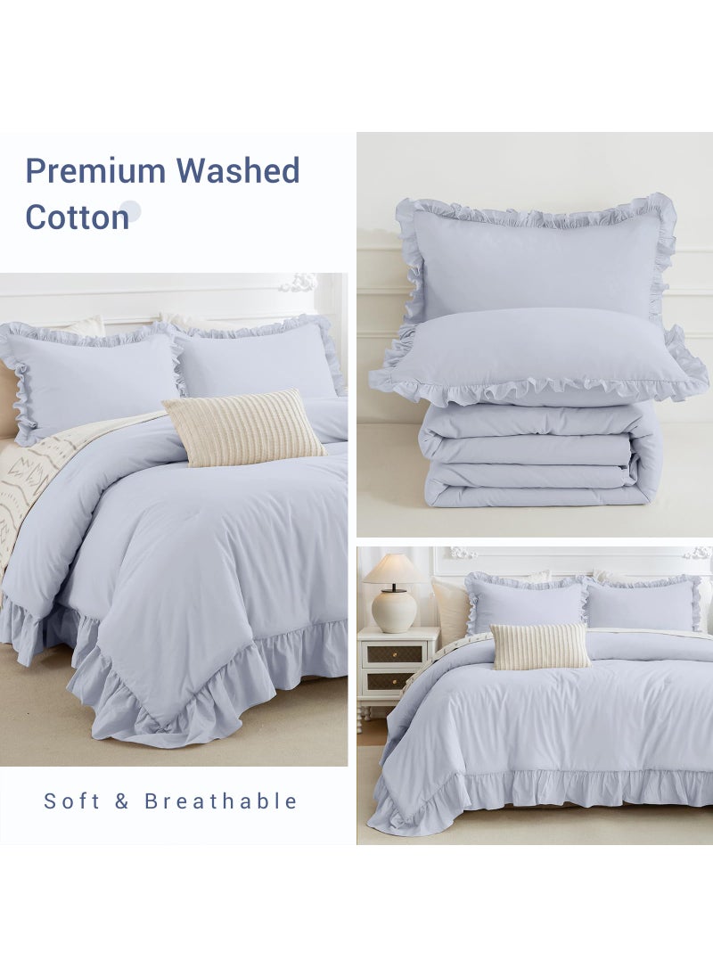 CozyTide CozyTide 100% Cotton Ruffled King Comforter Set Farmhouse Cornflower Blue Shabby Ruffle Bedding Comforter Lightweight Ultra Soft Vintage Rustic Bedding for All Season  - Image 4