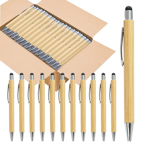 lyforx Bamboo Pens Bulk with Touch Stylus Tip Wooden Bamboo Pens Engraving Wooden Ballpoint Pen Customizable Gift Pen Bulk 50pcs - Image 1