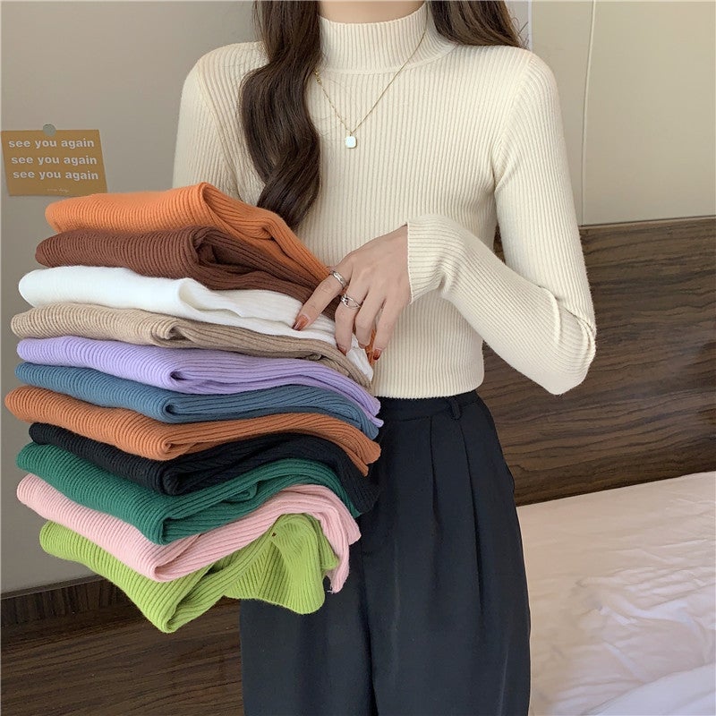 Women'S Half Turtleneck Sweater Inner Base Shirt 2024 Korean-Style All-Match Slim-Fit Long-Sleeved Sweater Women'S Top - Image 2
