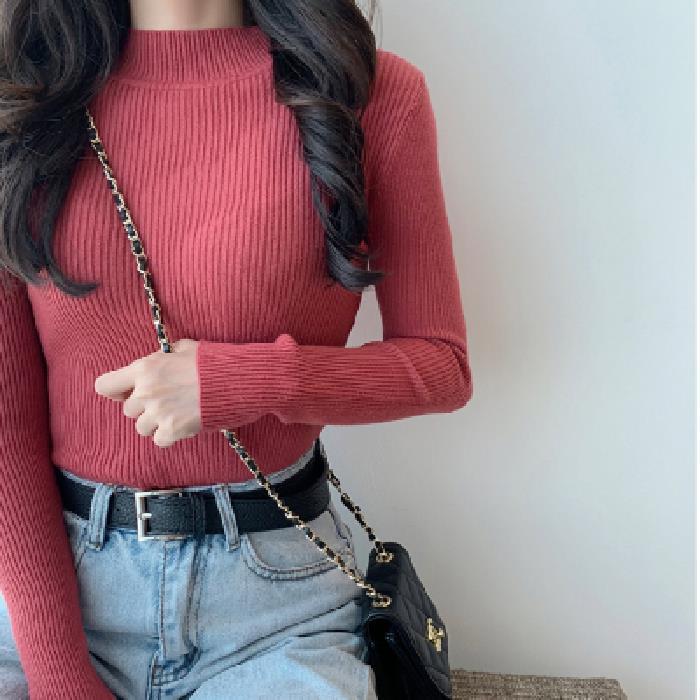 Women'S Half Turtleneck Sweater Inner Base Shirt 2024 Korean-Style All-Match Slim-Fit Long-Sleeved Sweater Women'S Top - Image 1