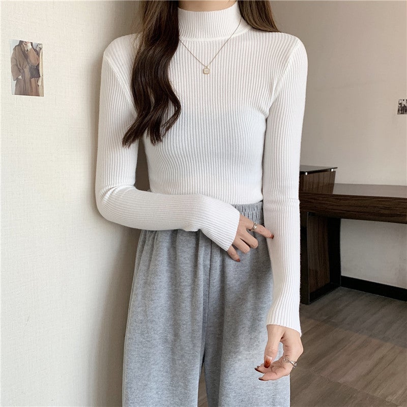 Women'S Half Turtleneck Sweater Inner Base Shirt 2024 Korean-Style All-Match Slim-Fit Long-Sleeved Sweater Women'S Top - Image 3
