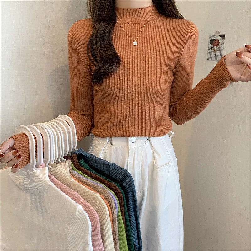 Women'S Half Turtleneck Sweater Inner Base Shirt 2024 Korean-Style All-Match Slim-Fit Long-Sleeved Sweater Women'S Top - Image 5