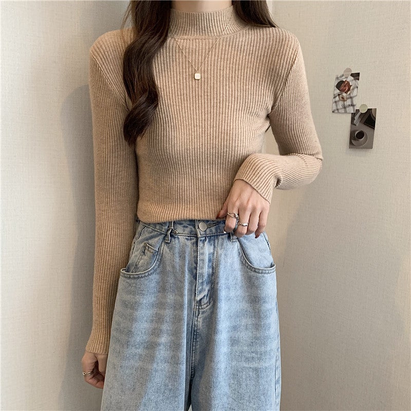 Women'S Half Turtleneck Sweater Inner Base Shirt 2024 Korean-Style All-Match Slim-Fit Long-Sleeved Sweater Women'S Top - Image 4