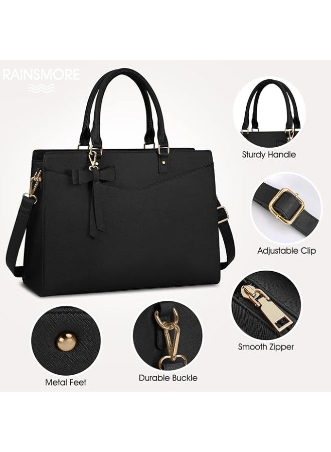 RAINSMORE Laptop Bag for Women 15.6 Inch Waterproof PU Leather Tote Bag Business Office Work Bag Briefcase Computer Tote Bag - Image 5
