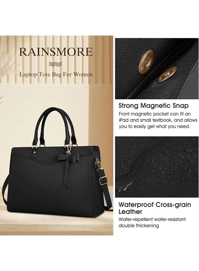 RAINSMORE Laptop Bag for Women 15.6 Inch Waterproof PU Leather Tote Bag Business Office Work Bag Briefcase Computer Tote Bag - Image 4