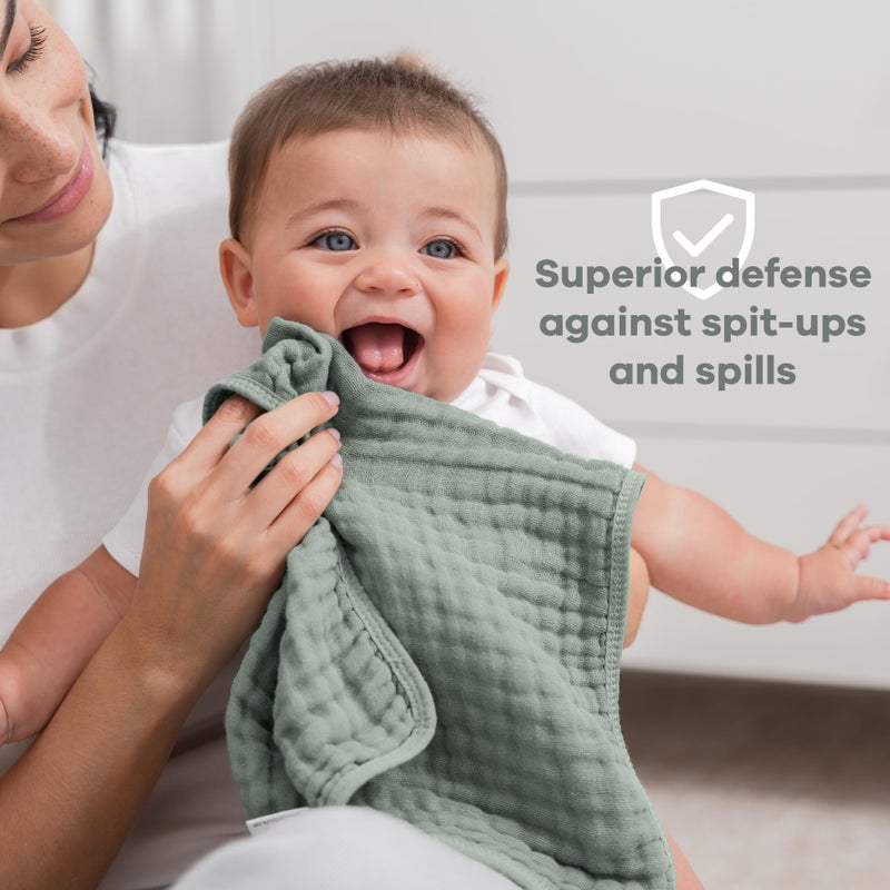Comfy Cubs Muslin Burp Cloths 20" x 10", Pack of 10 - Large, 6-Layer, Ultra Absorbent 100% Cotton for Baby Drool and Messes - Soft, Safe & Gentle Baby Burp Cloths for Boys & Girls - Fern - Image 4