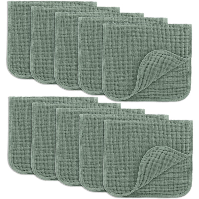 Comfy Cubs Muslin Burp Cloths 20" x 10", Pack of 10 - Large, 6-Layer, Ultra Absorbent 100% Cotton for Baby Drool and Messes - Soft, Safe & Gentle Baby Burp Cloths for Boys & Girls - Fern - Image 1