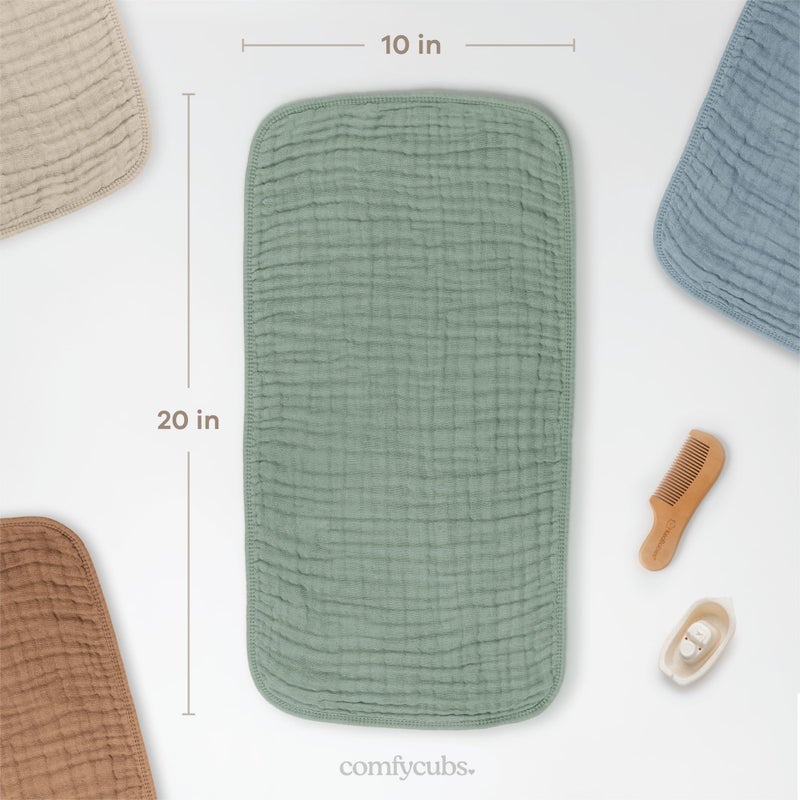 Comfy Cubs Muslin Burp Cloths 20" x 10", Pack of 10 - Large, 6-Layer, Ultra Absorbent 100% Cotton for Baby Drool and Messes - Soft, Safe & Gentle Baby Burp Cloths for Boys & Girls - Fern - Image 3
