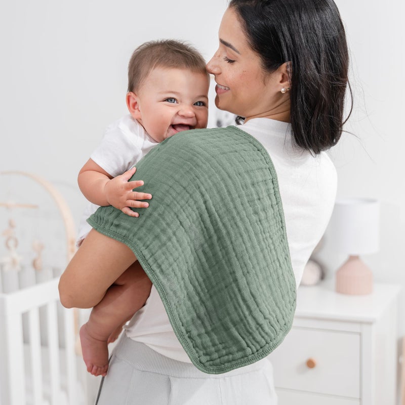 Comfy Cubs Muslin Burp Cloths 20" x 10", Pack of 10 - Large, 6-Layer, Ultra Absorbent 100% Cotton for Baby Drool and Messes - Soft, Safe & Gentle Baby Burp Cloths for Boys & Girls - Fern - Image 2