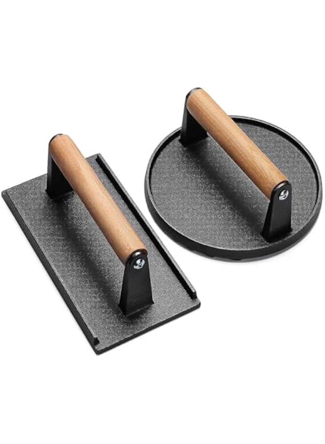 BWSJ Burger Press 7 Round 82 X 43 Rectangle HeavyDuty Cast Iron Smash  Press Meat Steak with Wood Handle for Griddle Sandwich Nonstick Pan - Image 1