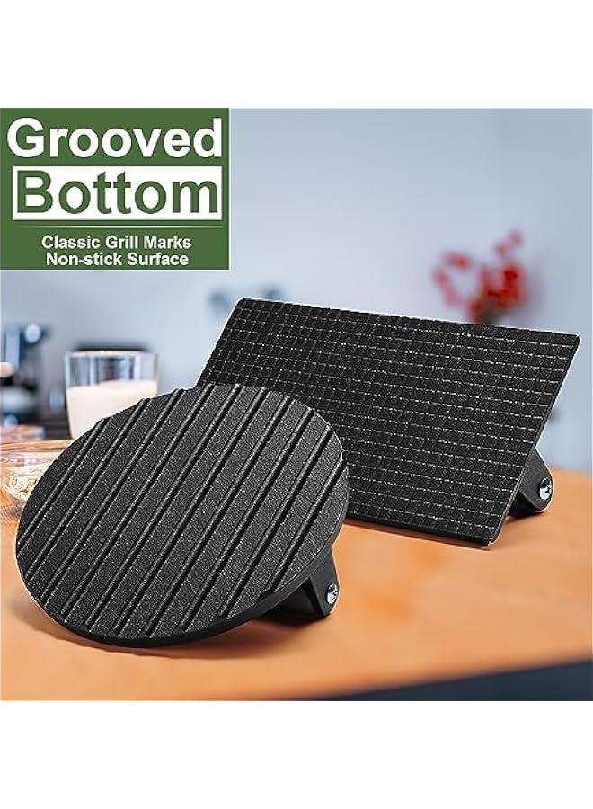 BWSJ Burger Press 7 Round 82 X 43 Rectangle HeavyDuty Cast Iron Smash  Press Meat Steak with Wood Handle for Griddle Sandwich Nonstick Pan - Image 4