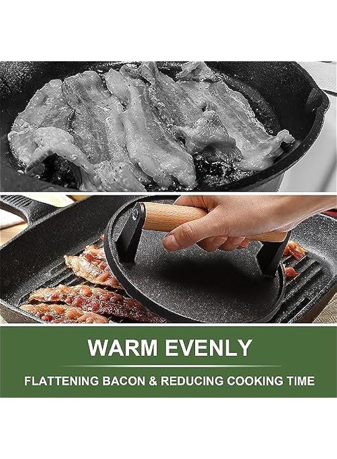 BWSJ Burger Press 7 Round 82 X 43 Rectangle HeavyDuty Cast Iron Smash  Press Meat Steak with Wood Handle for Griddle Sandwich Nonstick Pan - Image 5