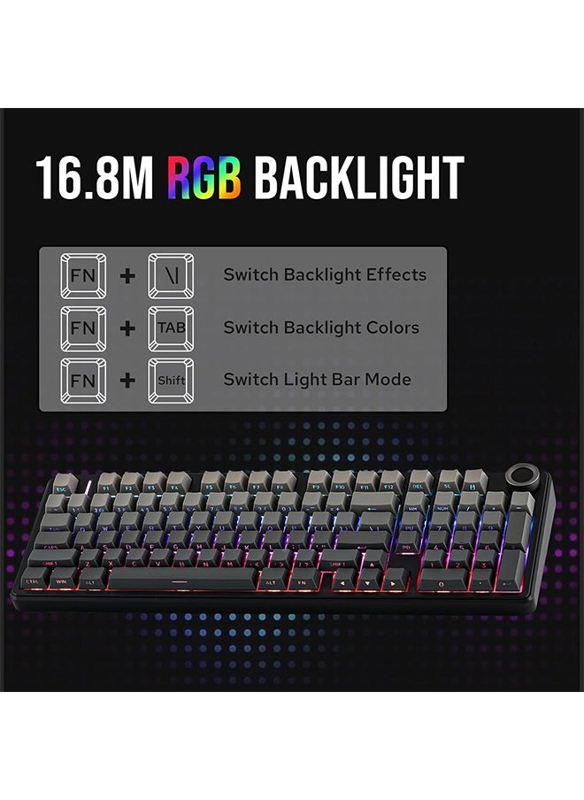 AULA - Aula F99 PRO 96% Mechanical Gaming Keyboard, BT5.0/USB-C/2.4GHz Wireless, Hot Swappable Gasket Custom Keyboard with 8000mAH Battery, Rotary Knob, RGB Backlit for Win/Mac (Grey) - Image 1